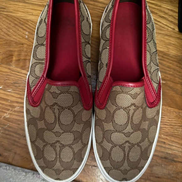 Coach Brown and Red Slip-On Sneakers - Picture 1 of 3